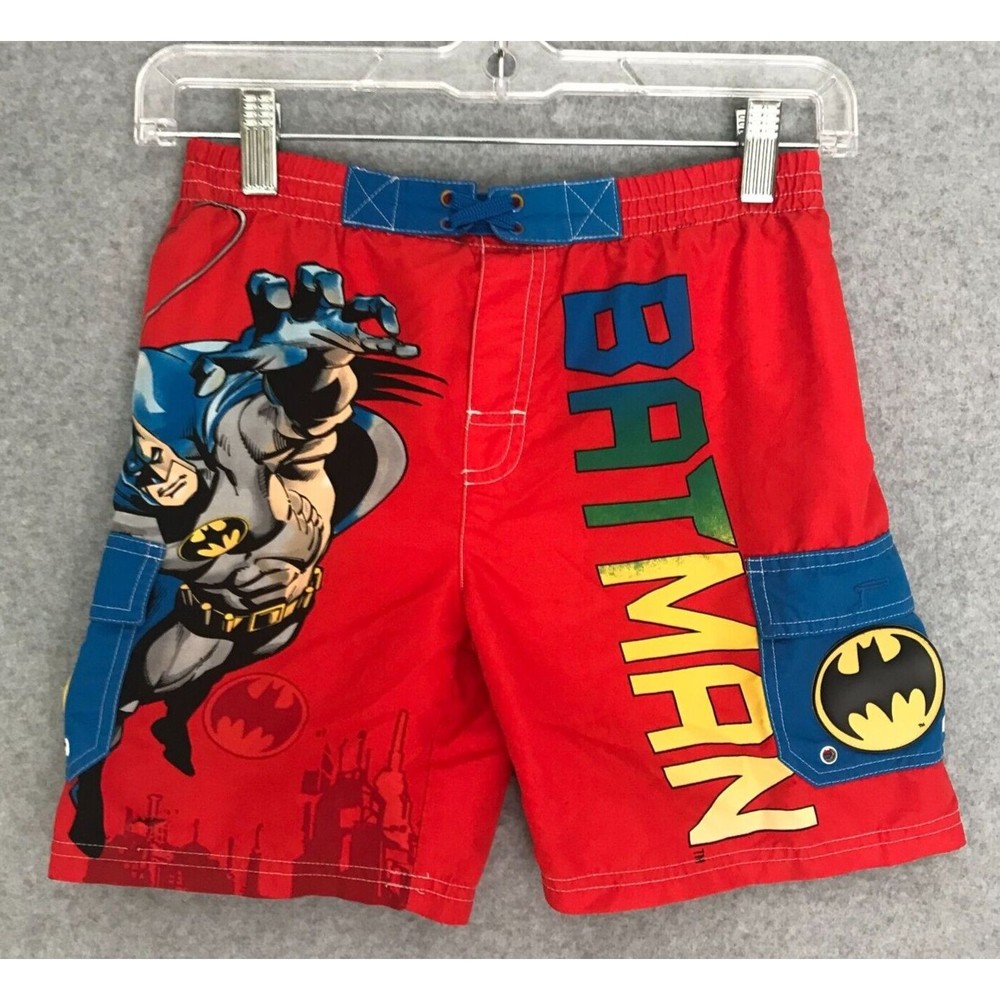 DC Comics Batman Swim Trunks Boys Youth size 5 Red‎ Licensed art Polyester